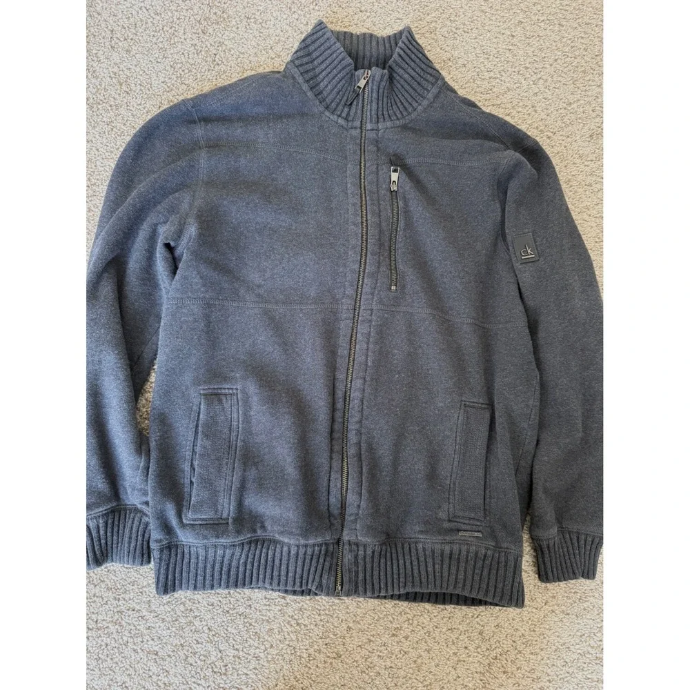 Calvin Klein‎ Men's Full Zip Mock Neck Sweater Jacket Gray Size L